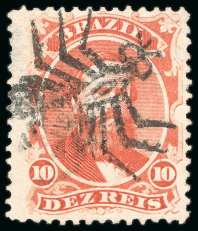 Stamp of Brazil 1866, 10r vermilion with bee fancy cancel