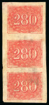 Stamp of Brazil 1854-61, 280r red, an appealing pair of items including rare vertical strip of three