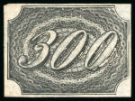 Stamp of Brazil 1845, 300r black, semi-worn impression, unused example