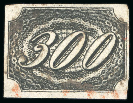 Stamp of Brazil 1845, 300r black, early impression, used