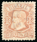 Stamp of Brazil 1881, "Small Heads", including the 50r with o.g., the 100r without gum