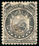 Stamp of Bolivia 1868-69, 500c black, nine stars, mint (toned) and used