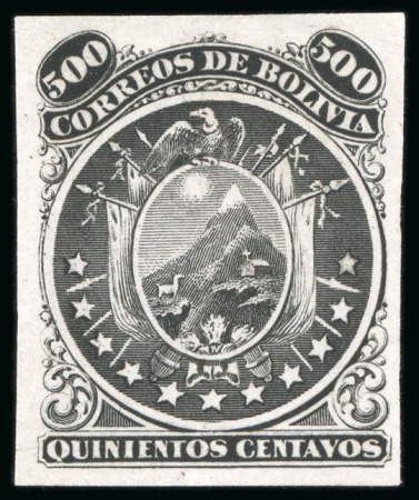 Stamp of Bolivia 1868-69, 500c black, eleven stars, imperforate plate