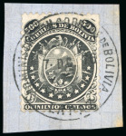 Stamp of Bolivia 1869, 500c black, eleven stars, on piece