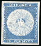 Stamp of Uruguay 1856, "Diligencia" group of five Sperati" examples,