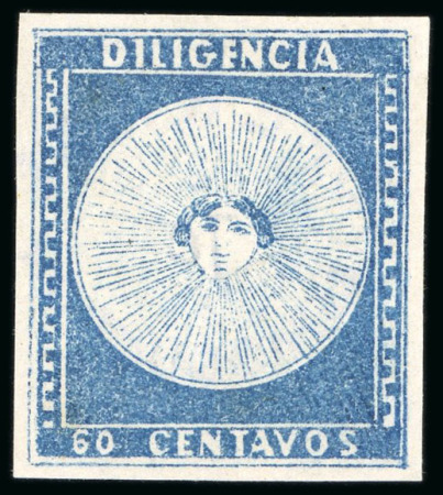 Stamp of Uruguay 1856, "Diligencia" group of five Sperati" examples,