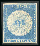Stamp of Uruguay 1856, "Diligencia" group of five Sperati" examples,