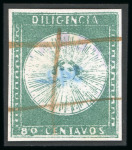 Stamp of Uruguay 1856, "Diligencia" group of five Sperati" examples,