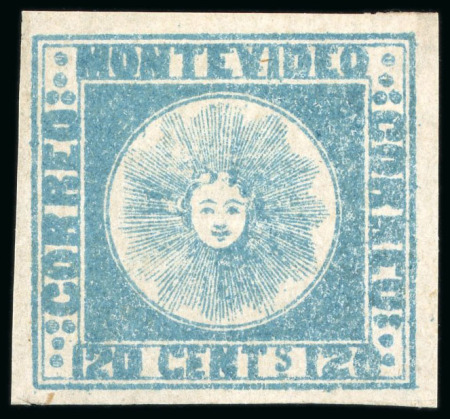 Stamp of Uruguay 1858, 120c blue, type 19, mint