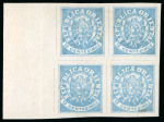 Stamp of Uruguay 1864, 12c slate blue and 12c pale blue, two unused blocks of four