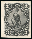 Stamp of Paraguay 1870, 3r black, two examples, of which one unused without
