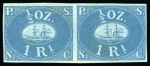 Stamp of Peru 1857, 1r blue on bluish paper, a mint horizontal pair