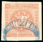 Stamp of Peru 1858, 1p red, used with Cuzco fancy cancel