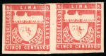 Stamp of Peru 1870, 5c red "Trencito", mint horizontal pair