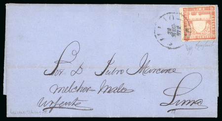 Stamp of Peru 1870, 5c red "Trencito" on cover