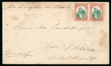 Stamp of Guatemala 1881, 5c red and green, horizontal pair on cover