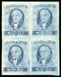 Stamp of Mexico 1856, 1/2r blue without overprint, a large margined