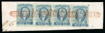 Stamp of Mexico 1856, 1/2r blue, "Mazatlan", strip of four on piece used at Sinaloa