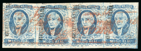 Stamp of Mexico 1856, 1/2r and 8r selection of seven items used and unused