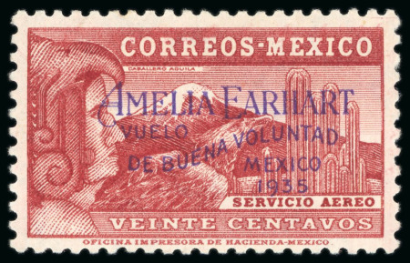 Stamp of Mexico 1935, 20c lake, Amelia Earhart's good will flight to Mexico, mint