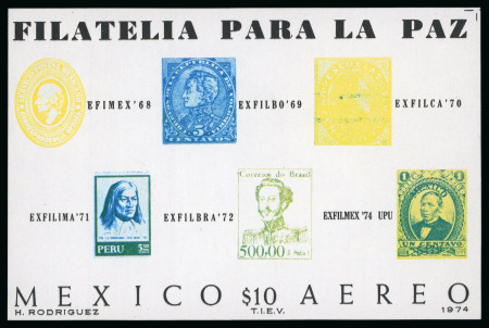 Stamp of Mexico 1974, 10p multicoloured, "Filatelia Para la Paz" souvenir