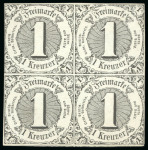 Stamp of German States » Thurn and Taxis 1852-58, 1kr black on olive-grey, a very fresh mint block of four