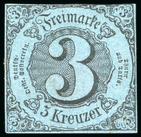 Stamp of German States » Thurn and Taxis 1853, 3kr black on greenish blue, mint