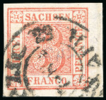 Stamp of German States » Saxony 1850, 3pf vermilion, two forgeries including one marginal Sperati