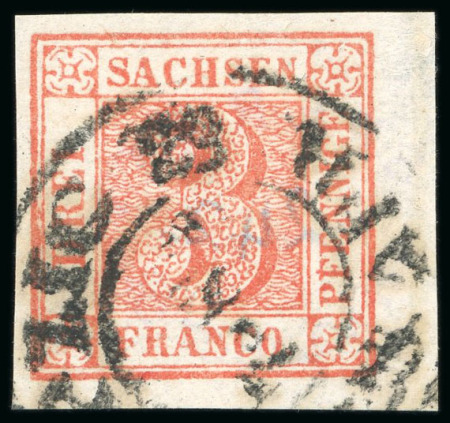 Stamp of German States » Saxony 1850, 3pf vermilion, two forgeries including one marginal Sperati