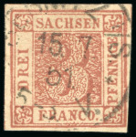 Stamp of German States » Saxony 1850, 3pf vermilion, two forgeries including one marginal Sperati