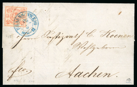 Stamp of German States » Brunswick 1852-56, 3sgr orange-red on cover
