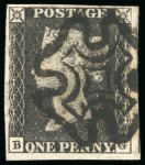 Stamp of Great Britain 1840, 1d greyish black pl.7 BG, with fine to large margins, cancelled by crisp Maltese Cross in black