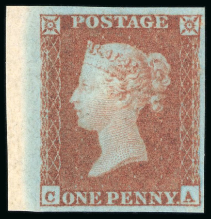 Stamp of Great Britain 1841, 1d red-brown on very blue paper, CA, mint left marginal