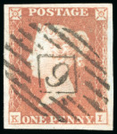 Stamp of Great Britain 1841, 1d red-brown group incl. two mint and one used