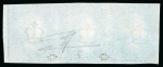 Stamp of Great Britain 1841, 2d blue pl.3, worn plate, HJ-HL strip of three