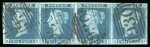Stamp of Great Britain 1841, 2d blue pl.3, KG-KJ strip of four with fine to