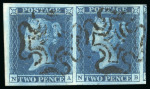 Stamp of Great Britain 1841, 2d blue pl.3, NA-NB pair with very good to very large margins, neatly cancelled by Maltese crosses in black