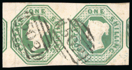 Stamp of Great Britain » 1847-54 Embossed 1847-54 Embossed 1s green pair, with close to huge margins, neatly cancelled