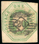 Stamp of Great Britain 1847-54 Embossed 1s pale green, with close to very large margins, neatly cancelled by Dublin "186" spoon