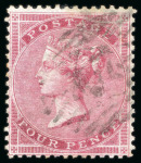 Stamp of Great Britain 1855-80, Small Surface Printed used group incl. 1855-57 wmk small garter 4d block of six