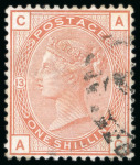 Stamp of Great Britain 1855-80, Small Surface Printed used group incl. 1855-57 wmk small garter 4d block of six