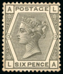 Stamp of Great Britain 1873-80 6d grey pl.13 unused with toned gum, scarce