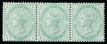 Stamp of Great Britain » 1855-1900 Surface Printed » 1873-80 Large Coloured Corner Letters 1873-80 1s green pl.13 mint strip of three with light