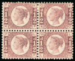 Stamp of Great Britain » 1854-70 Perforated Line Engraved 1870-79 1/2d rose-red pl.8 mint block of four and 1870-74 1 1/2d lake-red pl.1 unused