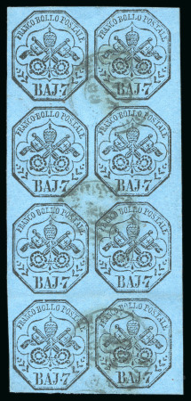 Stamp of Italian States » Papal States 1852, 7b light grayish blue, vertical block of eight, used