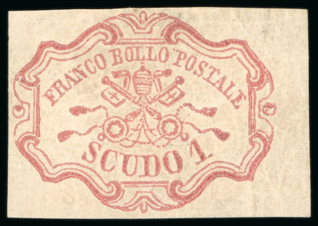 Stamp of Italian States » Papal States 1852, 1s rose-carmine, a remarkable marginal example mint