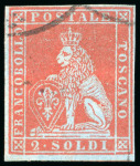 Stamp of Italian States » Tuscany 1851, 2s scarlet on bluish, used