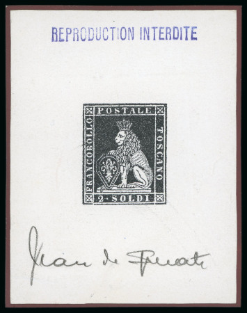 Stamp of Italian States » Tuscany 1851, 2s black, Sperati proof signed by the forger