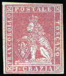 Stamp of Italian States » Tuscany 1851, 1cr carmine on bluish, a mint example with large