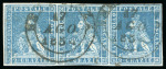 Stamp of Italian States » Tuscany 1851, 2cr light blue on greyish, used strip of three
